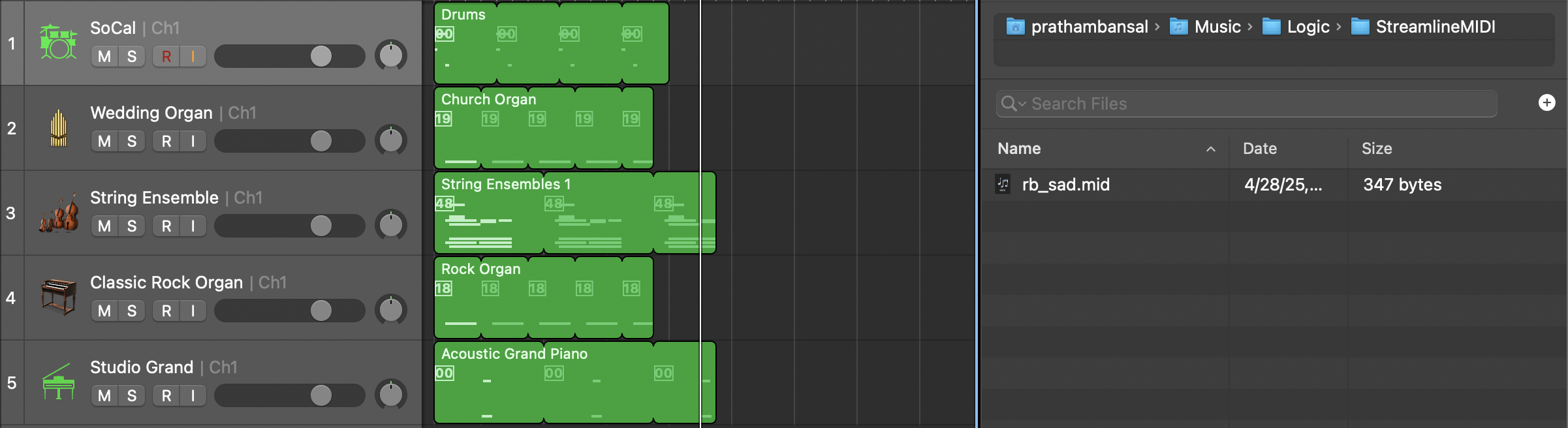 Generated MIDI melody displayed in piano roll